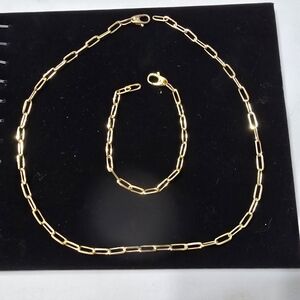 Elegant 18k Paper Clip Double Gold Plated Chain Necklace And Bracelet